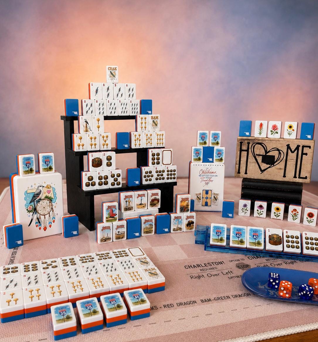 Oklahoma-themed American Mahjong set handmade in Edmond, Oklahoma