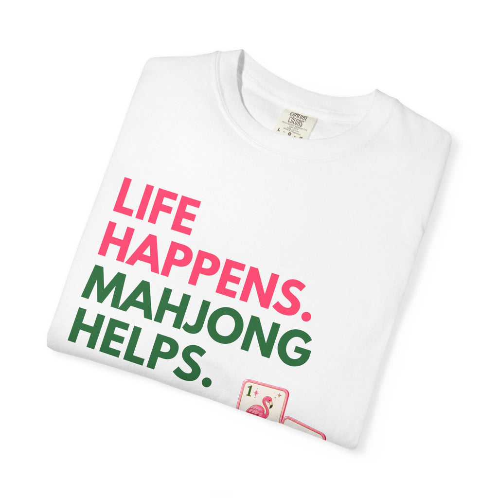 Life Happens, Mahjong Helps T-Shirt — Pink & Green Mahjong Tee