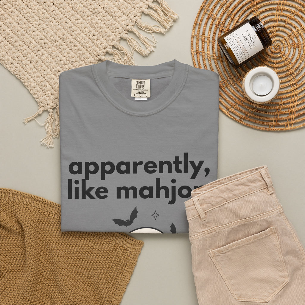 Mahjong Ghost T-Shirt — "apparently, i like mahjong." Cute Halloween Mahjong Tee