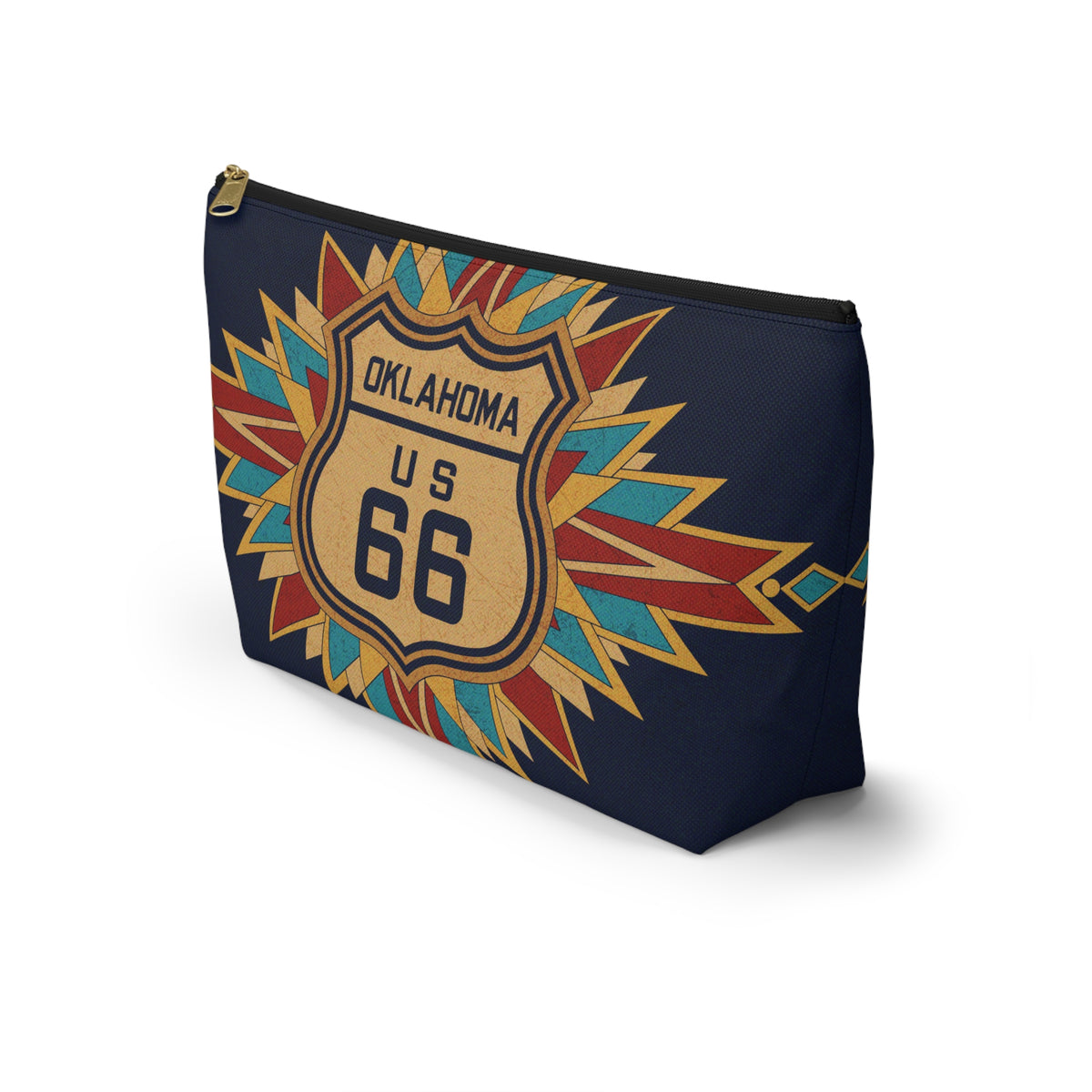 Route 66 Oklahoma Accessory Pouch — Southwestern Boho Mahjong Tile Bag