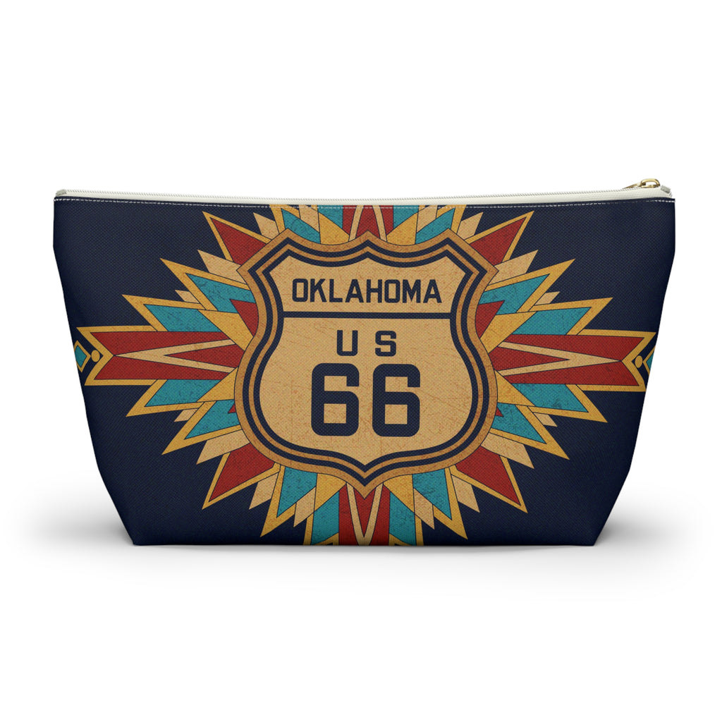 Route 66 Oklahoma Accessory Pouch — Southwestern Boho Mahjong Tile Bag