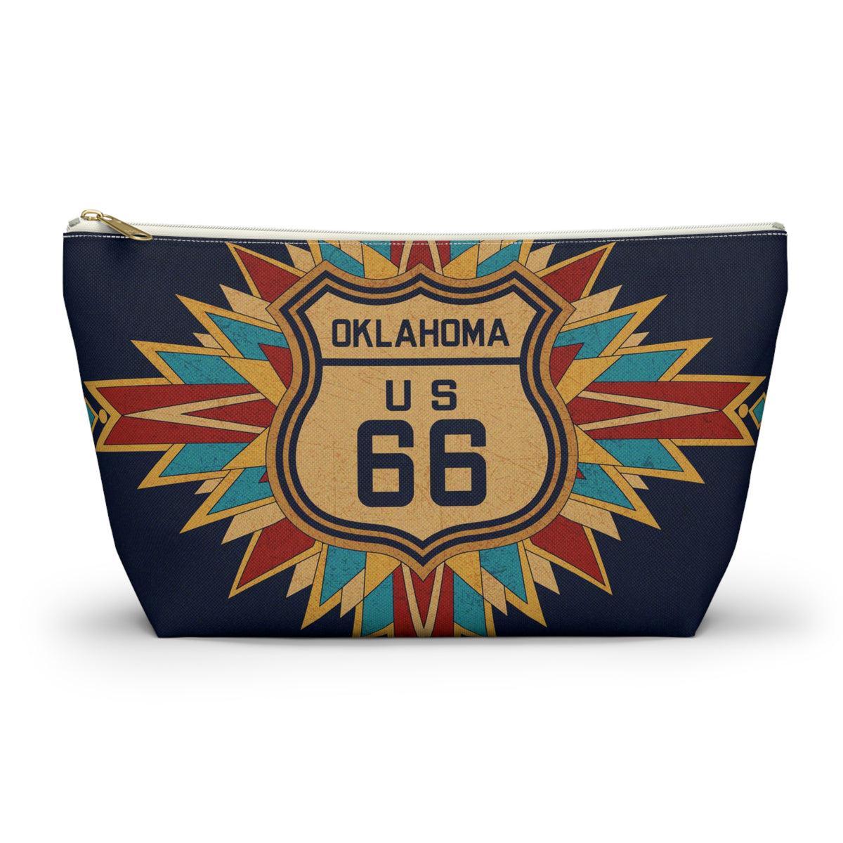 Route 66 Oklahoma Accessory Pouch — Southwestern Boho Mahjong Tile Bag