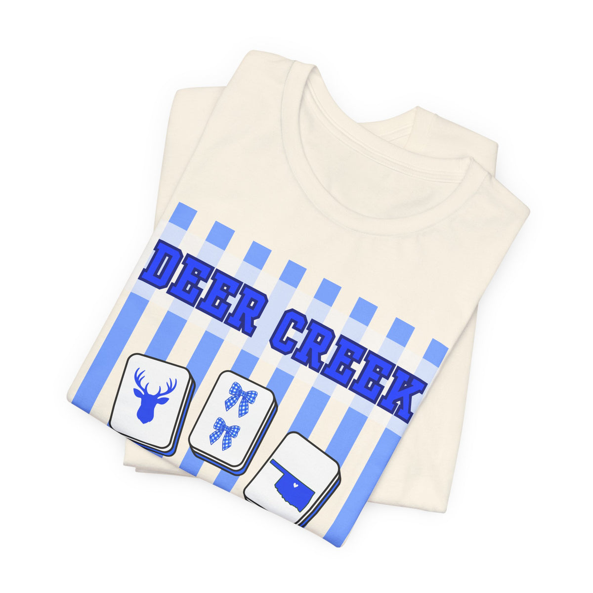 Deer Creek Mahjong Club Striped T-Shirt — Preppy Blue Mahjong Tee
