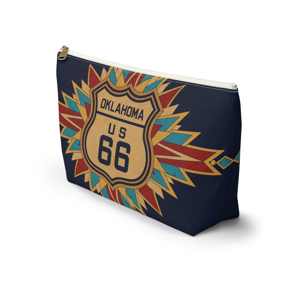 Route 66 Oklahoma Accessory Pouch — Southwestern Boho Mahjong Tile Bag