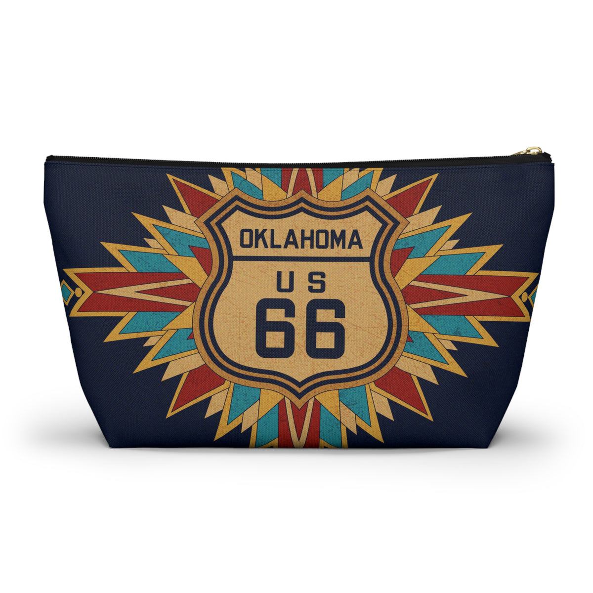 Route 66 Oklahoma Accessory Pouch — Southwestern Boho Mahjong Tile Bag