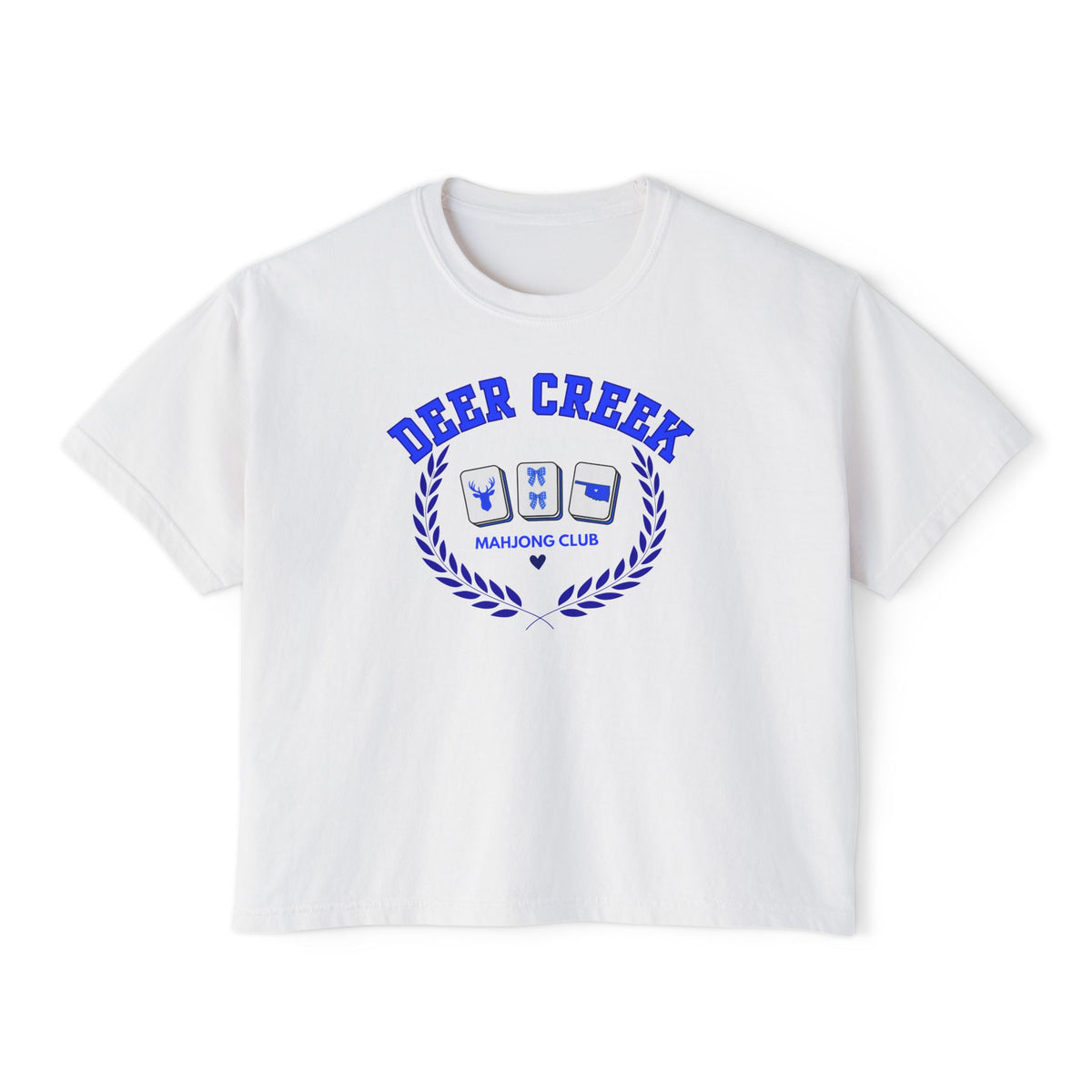 Deer Creek Mahjong Club Boxy Crop T-Shirt — Preppy Blue Mahjong Tee