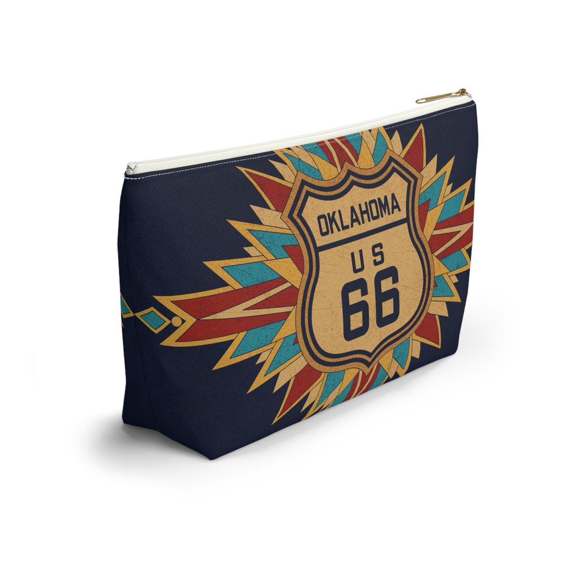 Route 66 Oklahoma Accessory Pouch — Southwestern Boho Mahjong Tile Bag