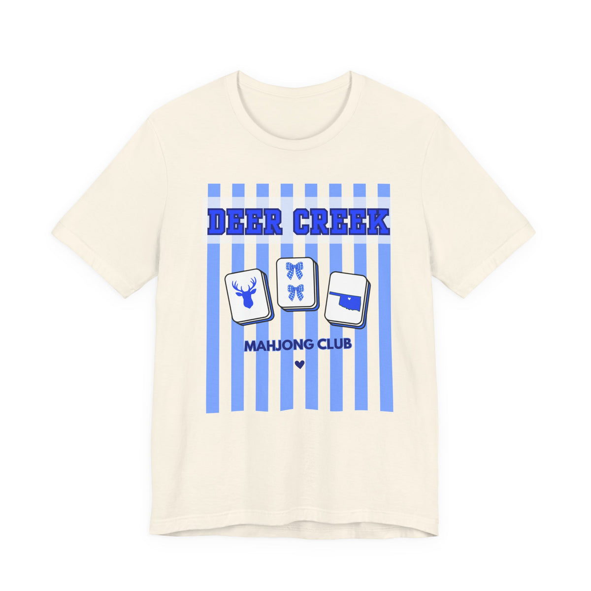 Deer Creek Mahjong Club Striped T-Shirt — Preppy Blue Mahjong Tee