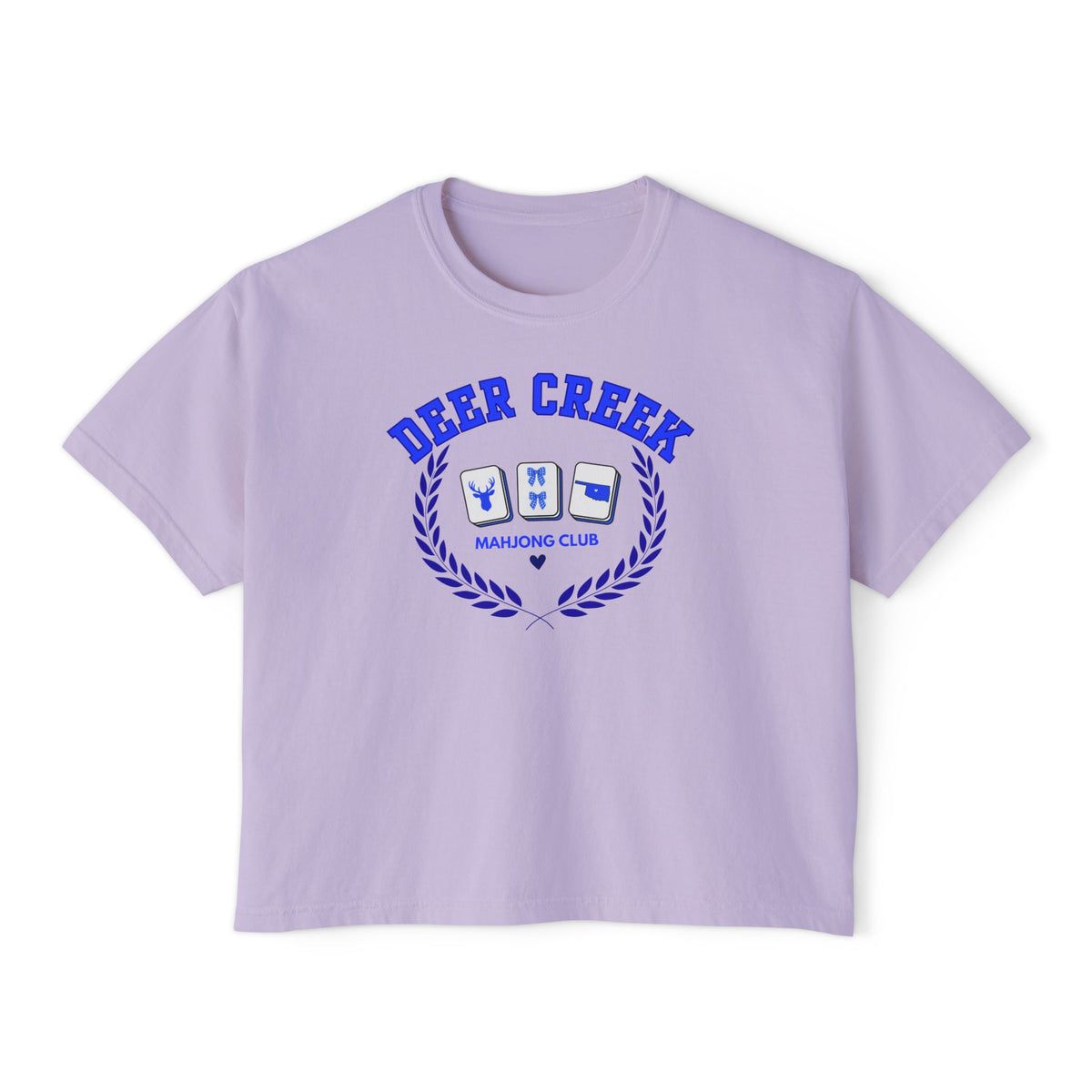 Deer Creek Mahjong Club Boxy Crop T-Shirt — Preppy Blue Mahjong Tee