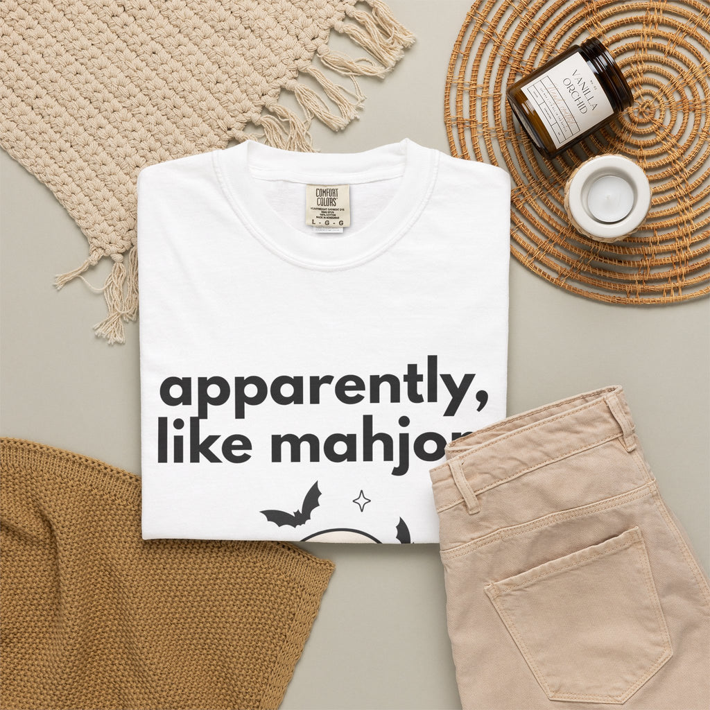 Mahjong Ghost T-Shirt — "apparently, i like mahjong." Cute Halloween Mahjong Tee
