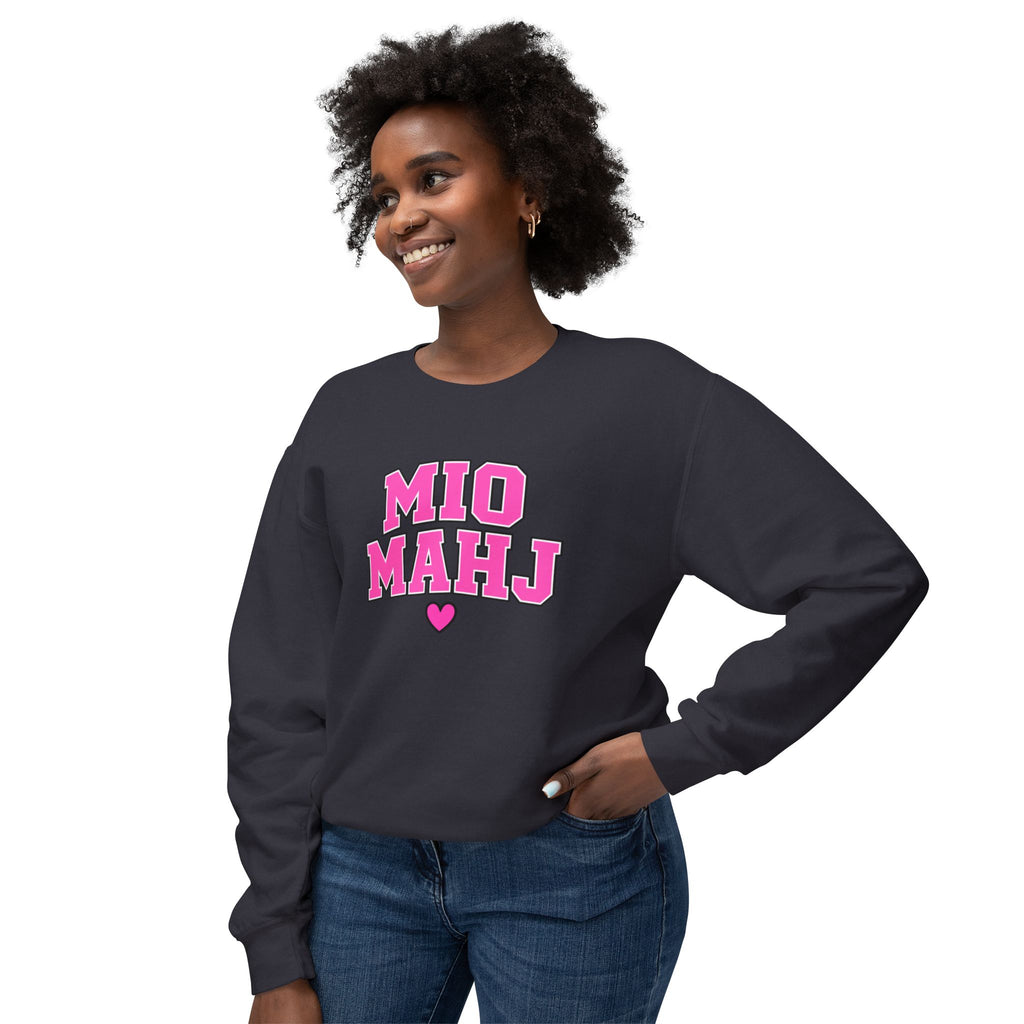 Mio Mahj Crewneck Sweatshirt — Pink College-Style Graphic
