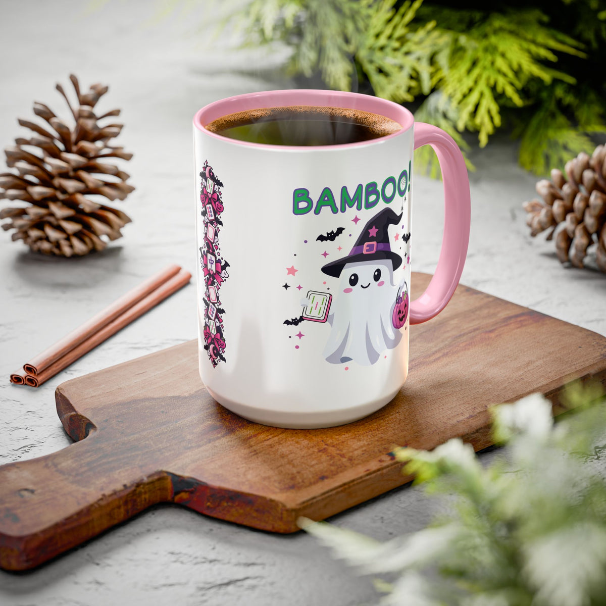 Batty for Mahj Mug, Cute Bat Mahjong Coffee Mug, Pink Halloween Mahjong Gift, Mahjong Player Gift, 11 oz or 15 oz Ceramic Mug