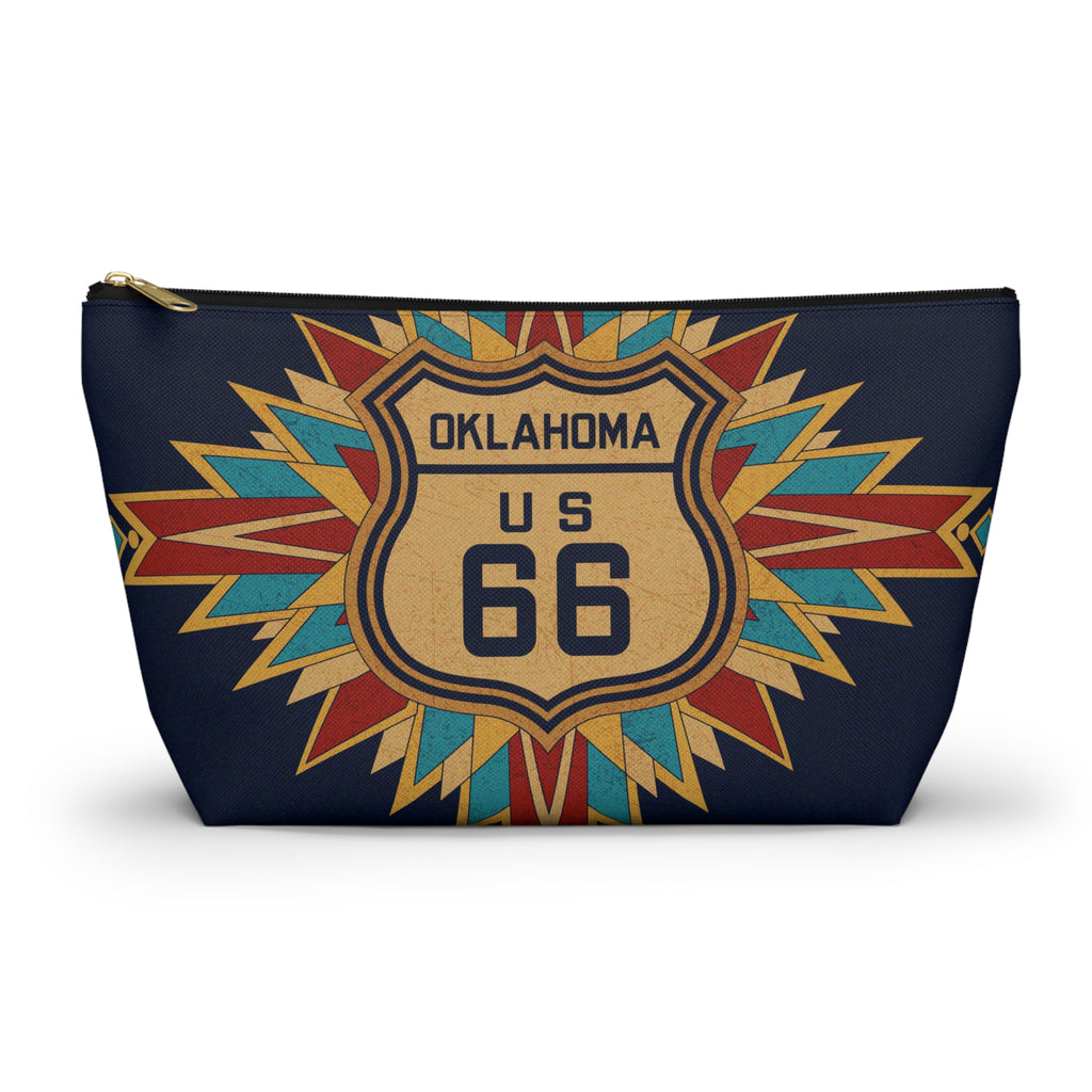 Route 66 Oklahoma Accessory Pouch — Southwestern Boho Mahjong Tile Bag