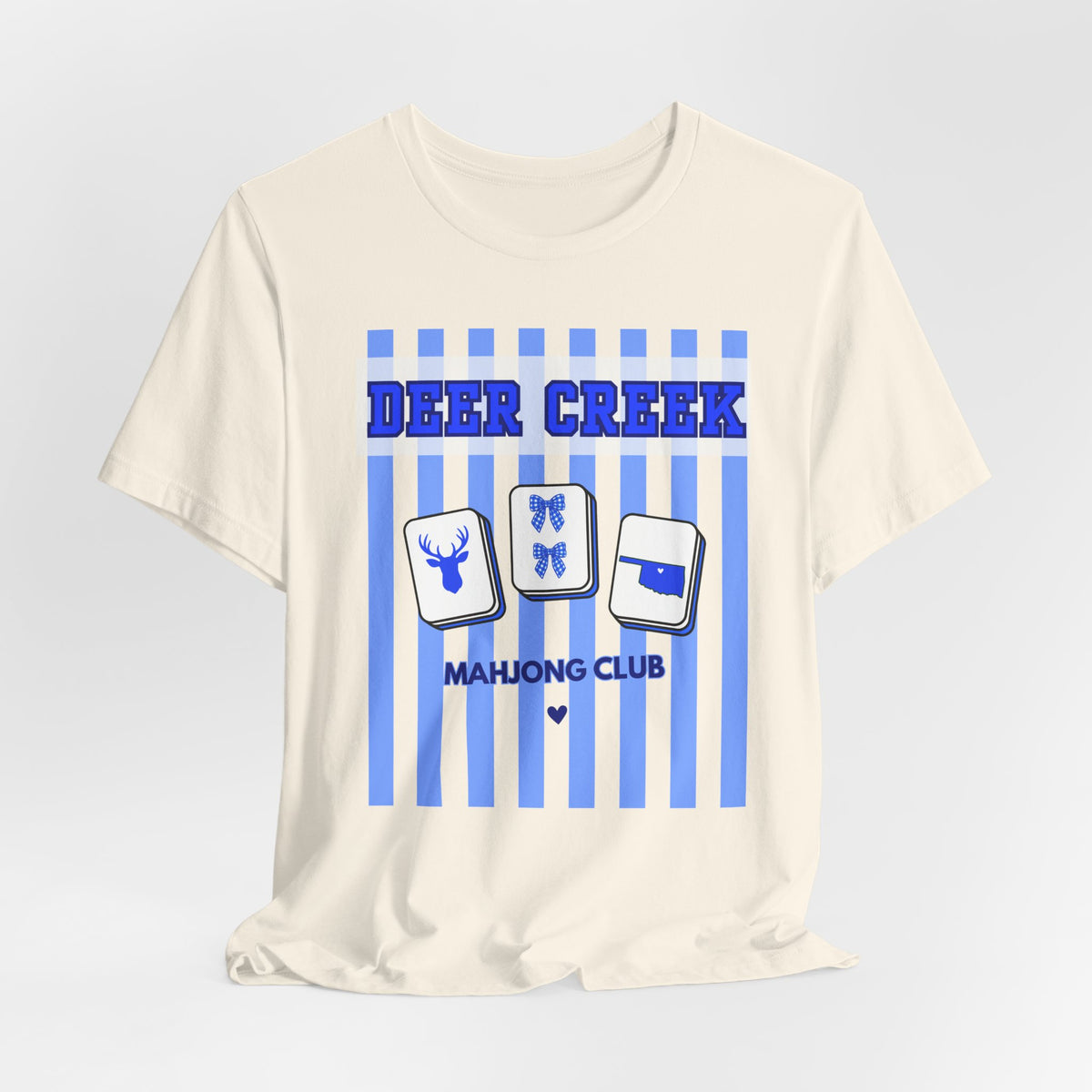Deer Creek Mahjong Club Striped T-Shirt — Preppy Blue Mahjong Tee