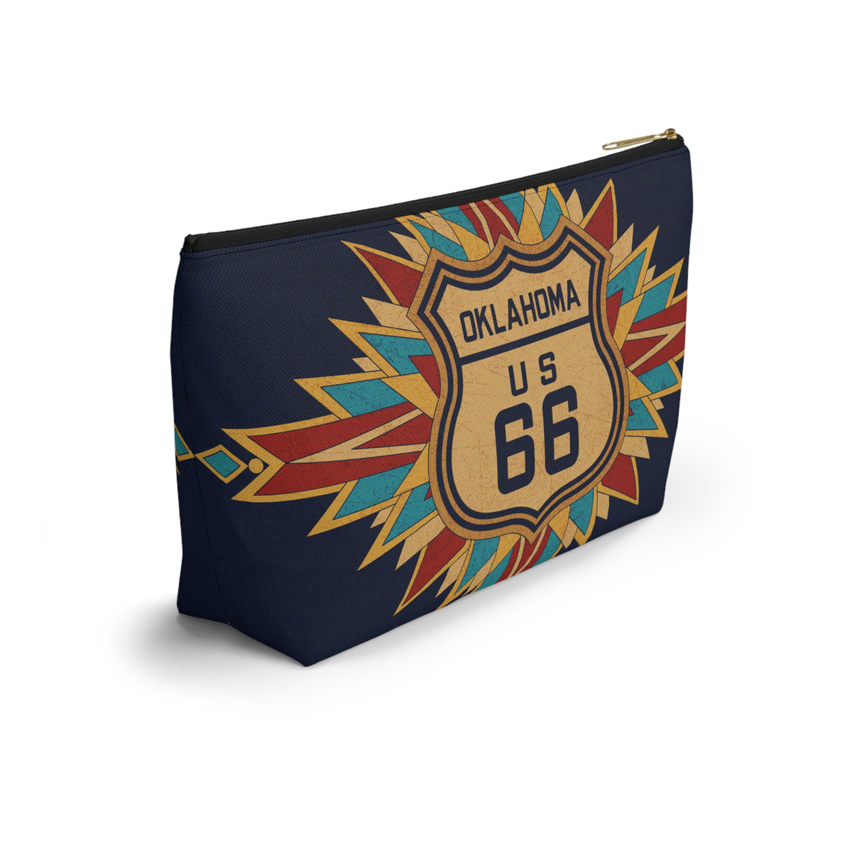 Route 66 Oklahoma Accessory Pouch — Southwestern Boho Mahjong Tile Bag