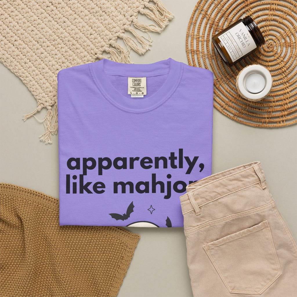 Mahjong Ghost T-Shirt — "apparently, i like mahjong." Cute Halloween Mahjong Tee