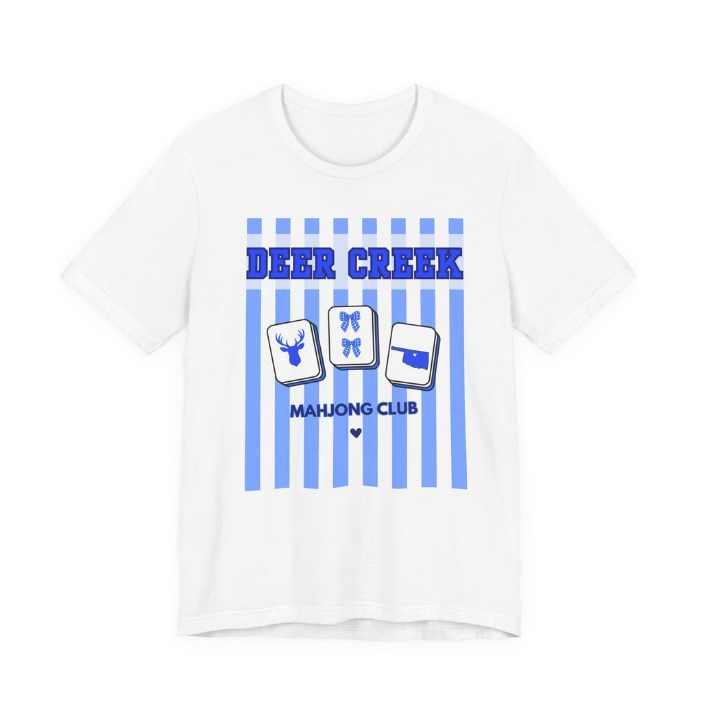 Deer Creek Mahjong Club Striped T-Shirt — Preppy Blue Mahjong Tee