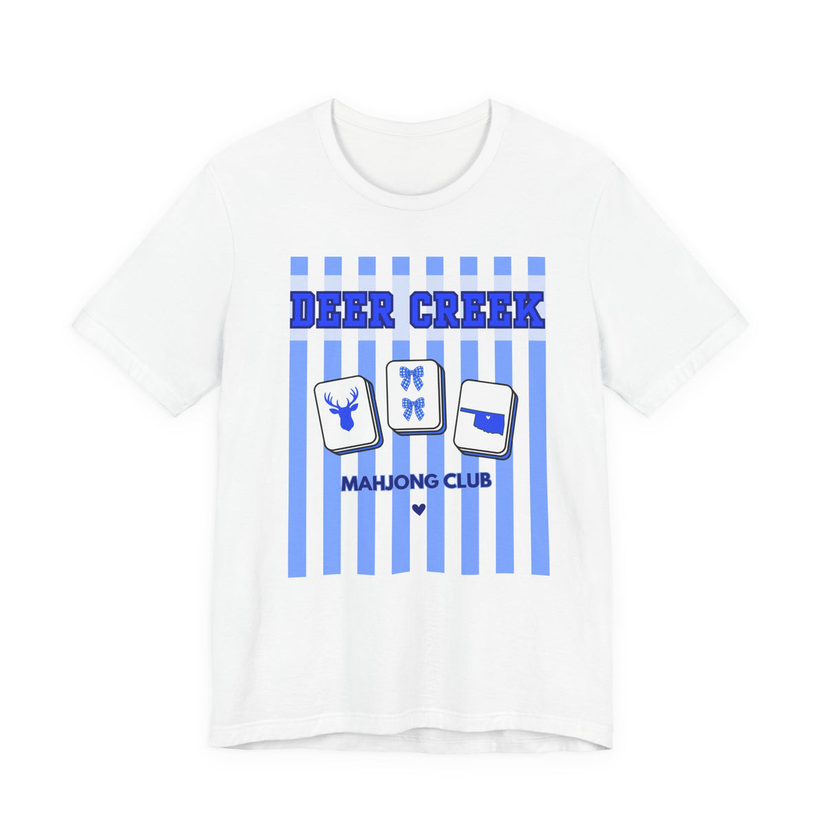 Deer Creek Mahjong Club Striped T-Shirt — Preppy Blue Mahjong Tee