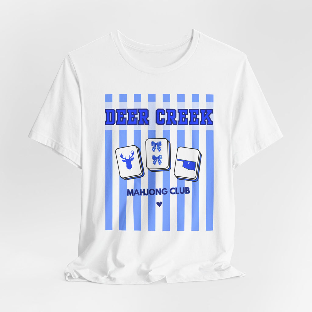 Deer Creek Mahjong Club Striped T-Shirt — Preppy Blue Mahjong Tee
