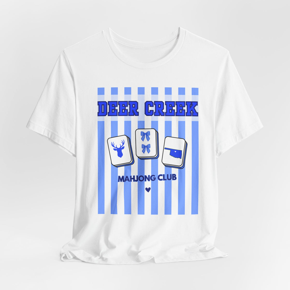 Deer Creek Mahjong Club Striped T-Shirt — Preppy Blue Mahjong Tee