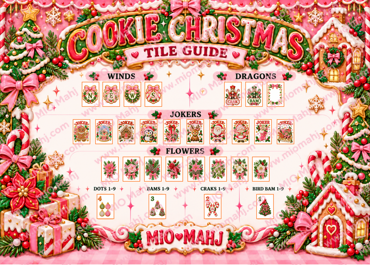 Cookie Christmas Mahjong Set, 160 American Mahjong Tiles, Holiday Cookies, Gingerbread & Candy Cane Design