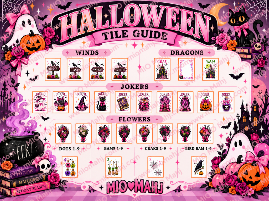 Halloween American Mahjong Set — 160 Pink & Purple Spooky Tiles