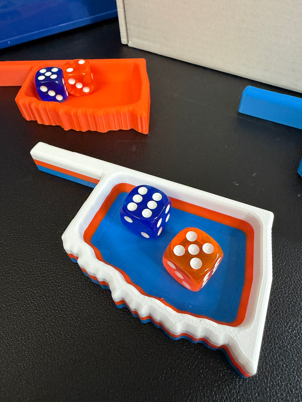Oklahoma Dice Tray with Dice | Mahjong & Game Night Accessory | Blue, Orange or Layered Design