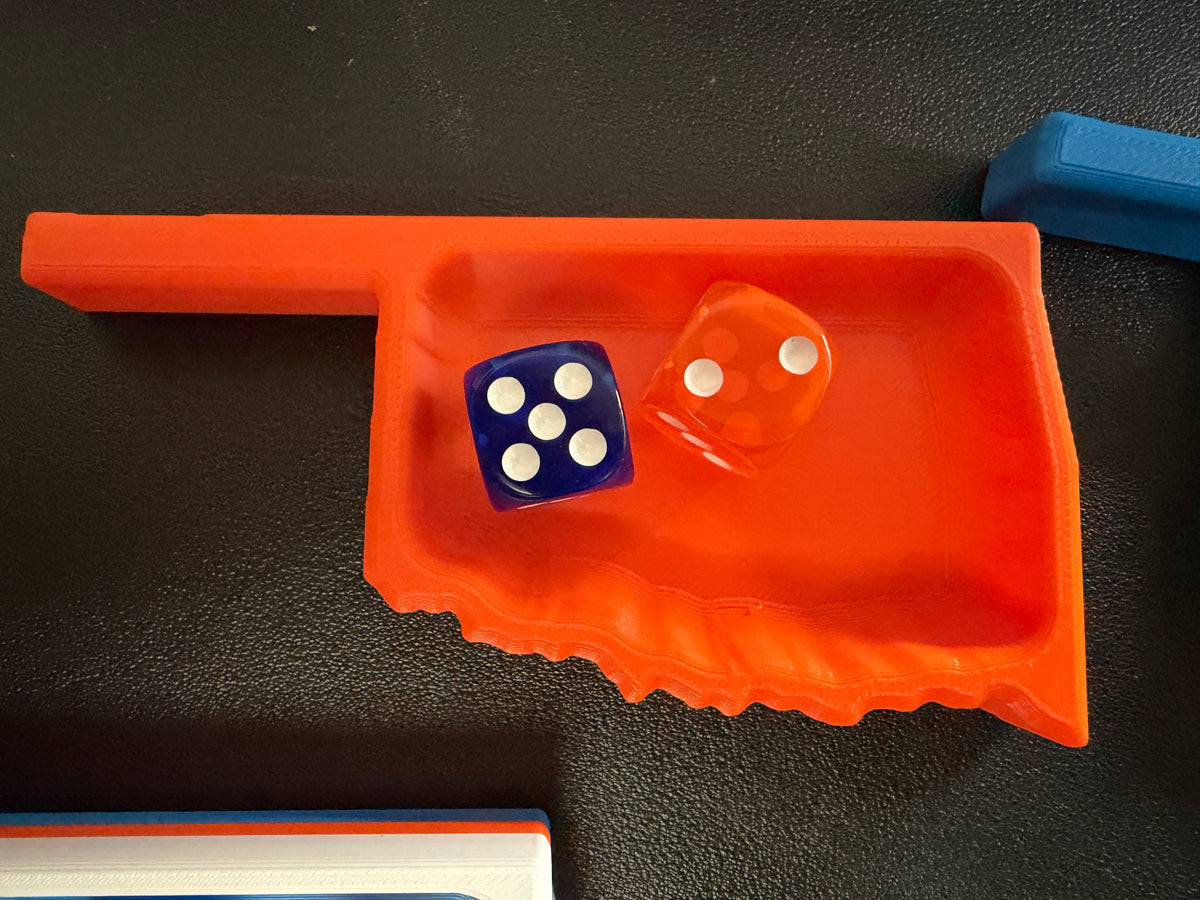 Oklahoma Dice Tray with Dice | Mahjong & Game Night Accessory | Blue, Orange or Layered Design