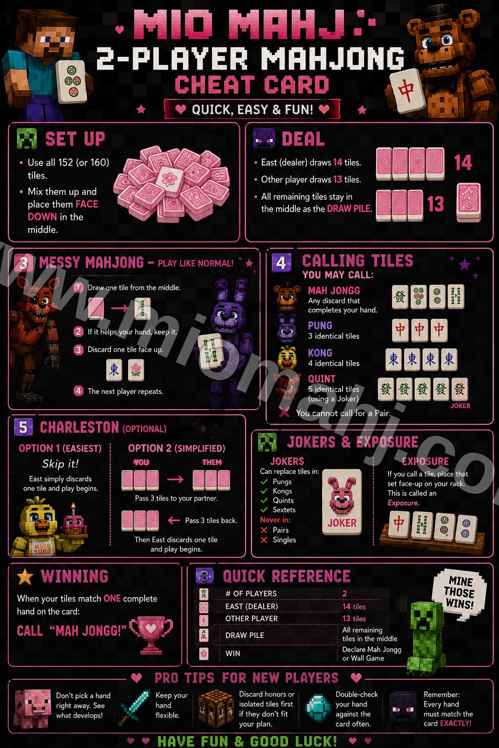 2-player kids mahjong beginner guide reference sheet