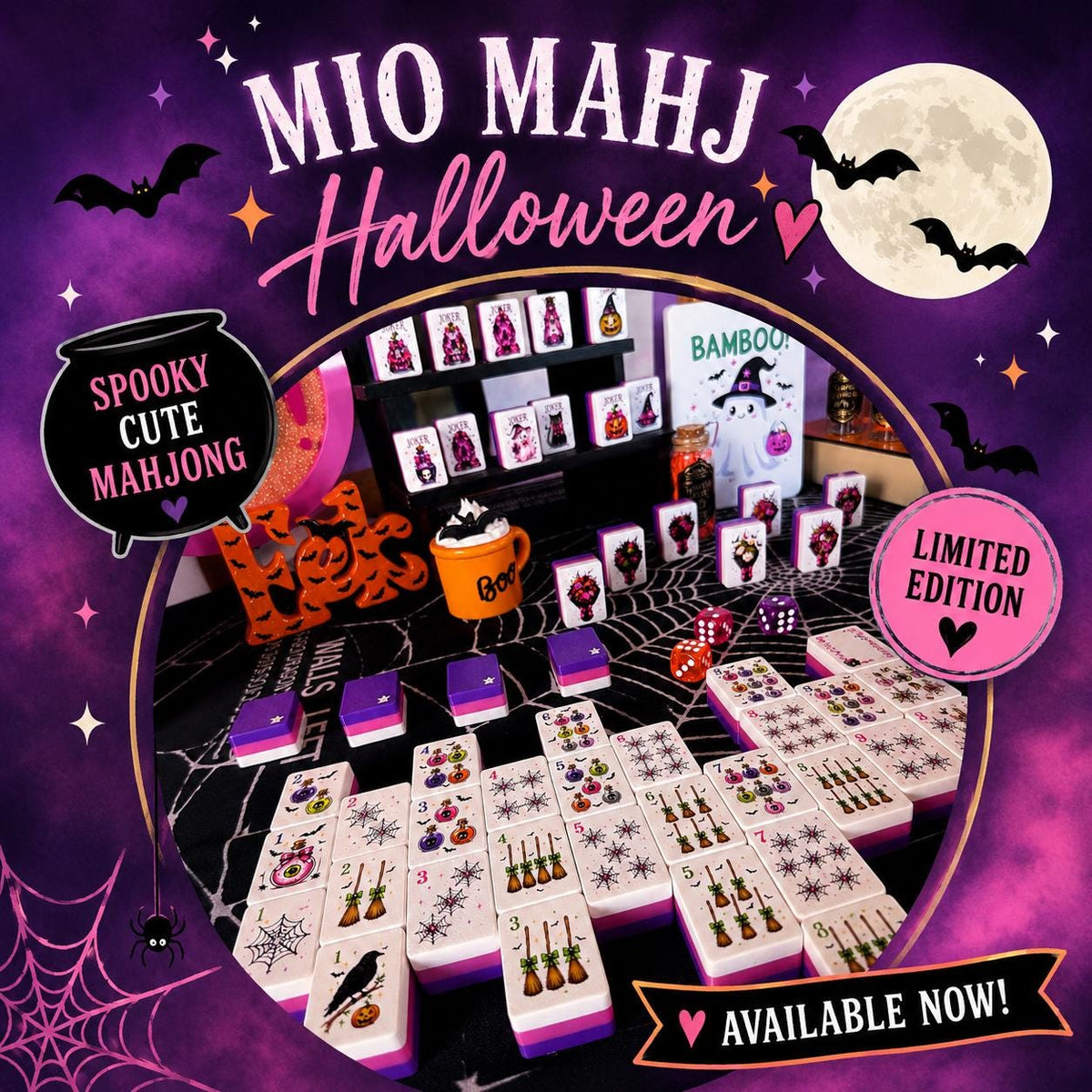 Halloween American Mahjong Set — 160 pink and purple spooky tiles by MIO Mahj