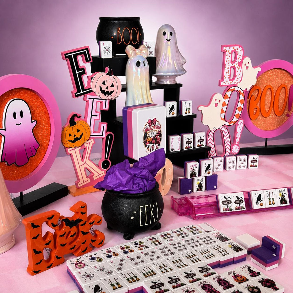 Gothic Halloween flower tiles in pink and purple