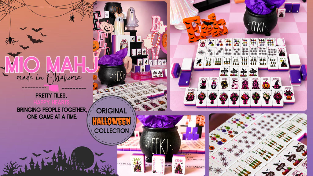 Halloween mahjong Jokers with black cats, ghosts and witch hats