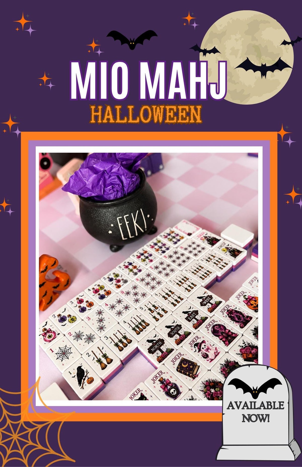 Close-up of Halloween mahjong tile artwork